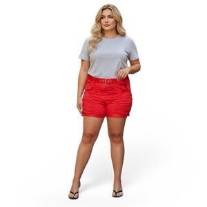 Plus Size Vibrant Red High Waist Women's Shorts 1X Stretch